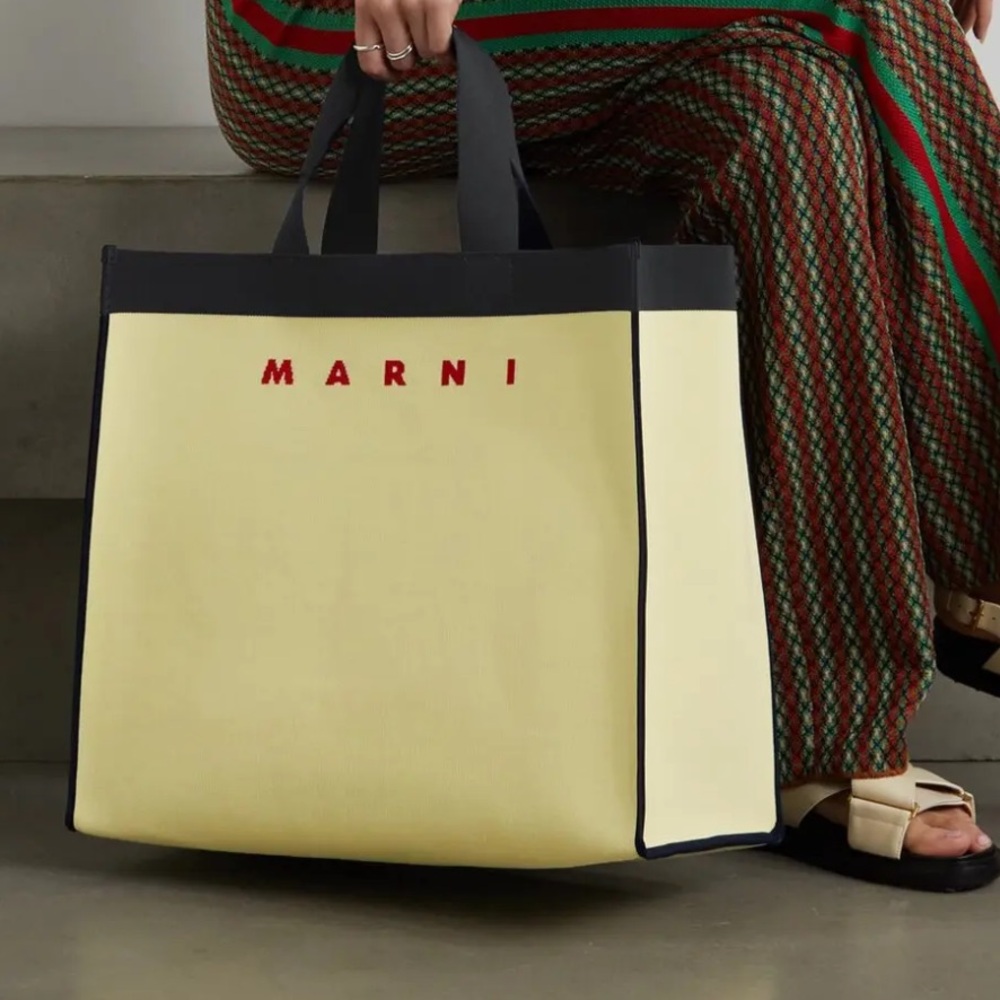 MARNI Cream Yellow Large Knit Shopping Tote